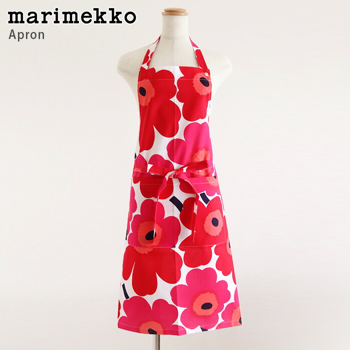 ［RSL］【 電子メール便 可 】 マリメッコ ( marimekko ) ピエニ ウニッコ ( Pieni Unikko ) 成年者用 前掛け / 白いこと×赤いこと 【 定まり売りわたす店 】
