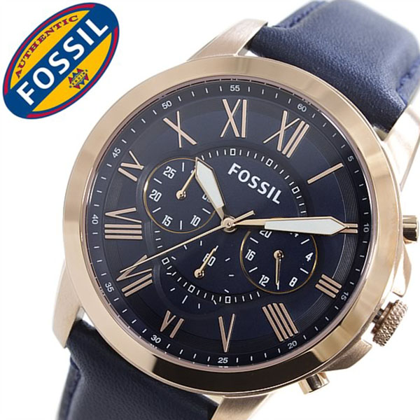 フォッシル腕時計 FOSSIL時計 FOSSIL 腕時計 フォッシル 時計 グラント GRANT メンズ ブルー FS4835 革 ベルト クロノ グラフ ネイビー ローズゴールド ピンクゴールド ファッション 人気 フォーマル 送料無料