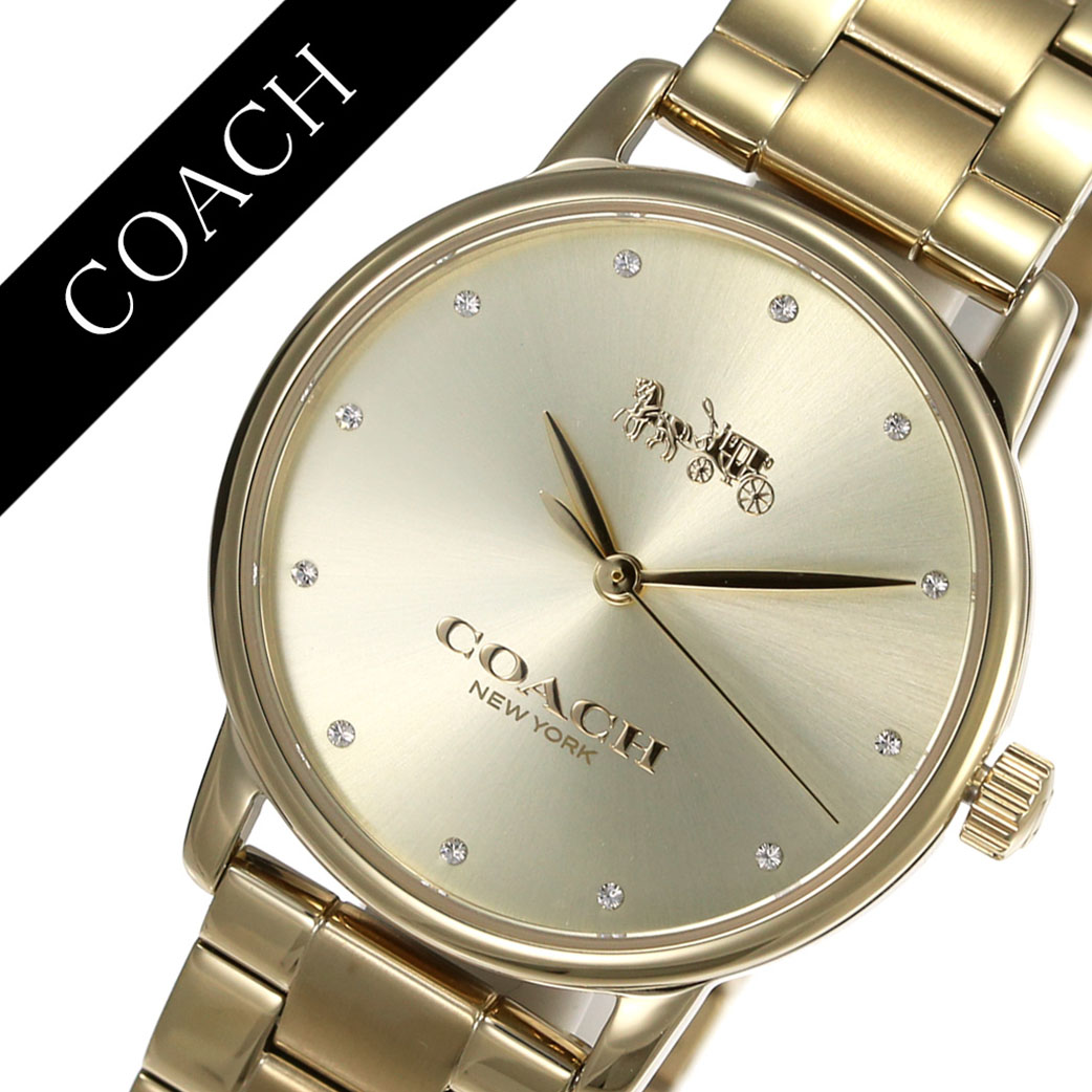 コーチ 腕時計 COACH 時計 グランド GRAND レディース ゴールド 14502927 [ ブランド ファッション おしゃれ ラウンド シンプル ロゴ ステンレス かわいい 人気 おすすめ 防水 ステンレスベルト アクセサリー ストーン プレゼント ][送料無料]｜腕時計ギフトのパピヨン 12,652円