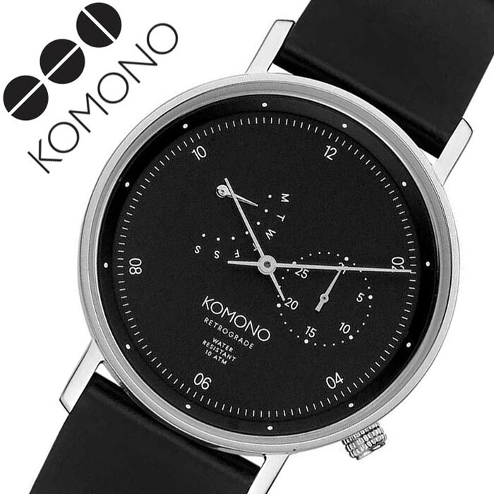 コモノ 腕時計 KOMONO 時計 コモノ時計 コモノ腕時計 ワルサー WALTHER レディース 女性 向け 彼女 妻 ブラック KOM-W4036 かわいい おしゃれ 革 レザー ベルト シンプル 丸 ラウンド ブランド スモールセコンド カレンダー プレゼント 人気 ブランド 送料無料【FK2020_3】