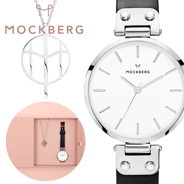 モックバーグ 腕時計 MOCKBERG 時計 モック バーグ MOCK BERG オリジナル Originals レディース 女性 用 彼女 妻 嫁 ホワイト MO1002SET-N ブランド おしゃれ シンプル ステンレス 革ベルト レザー かわいい ネックレス ペンダント セット【FK2020_3】