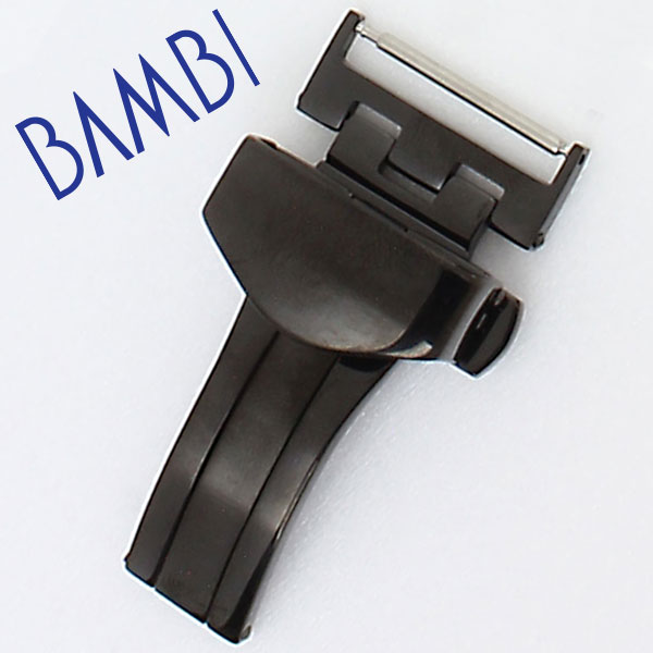 バンビ Dバックル BAMBI 腕時計 バックル バンビ 時計 三つ折れプッシュ式 腕時計用 時計用 幅 20mm メンズ レディース 男性 女性 ZB0007S 付け替え 部品 簡単 ブラック レザーベルト用 革ベルト バックル Dバックル 時計ベルト おしゃれ