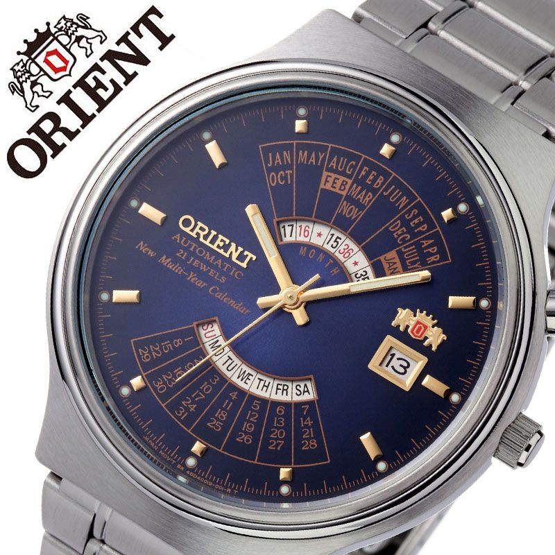 格安即決 オリエント 腕時計 Orient 時計 メンズ ネイビー Orw Feudw ブランド 人気 海外モデル 防水 万年カレンダー マルチイヤーカレンダー マルチカレンダー レトロ オートマチック 自動巻き 自動巻 機械式 メタル ベルト カレンダー ビジネス 仕事 スーツ