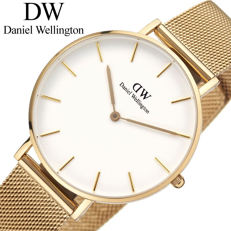 ダニエル ウェリントン 腕時計 Daniel Wellington 時計 Petite Evergold ホワイト 女性 レディース メッシュ メッシュベルト ゴールド 丸形 シンプル カジュアル エレガント ステンレス 仕事 ビジネス DW00100346 可愛い おすすめ おしゃれ ブランド プレゼント ギフト
