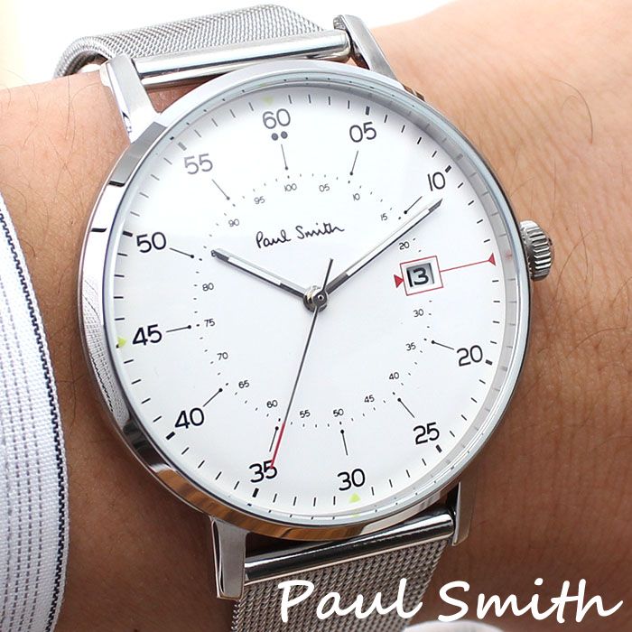 21 新作 トレンド 高級 人気 新作 P ホワイト メンズ 41mm Gauge ゲージ 腕時計 Smith Paul 時計 ポールスミス 時計 Paulsmith 腕時計 ポールスミス ブランド 送料無料 シルバー メッシュ ベルト メタル ギフト プレゼント イギリス シンプル P