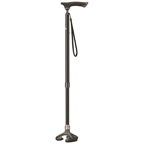 【お取寄せ品】 ケイ・ホスピア　愛杖　楽スマ　スリーベース　伸縮タイプ　約６７&minus;８８ｃｍ（８段階調節）　グリップ・シャフト：ブラック　Ｒ&minus;１０１　１本 【送料無料】｜ぱーそなるたのめーる