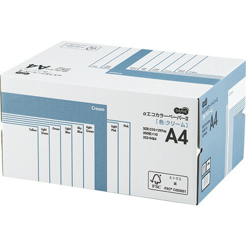 ＴＡＮＯＳＥＥ　αエコカラーペーパーII　Ａ４　クリーム　業務用パック　１箱（５０００枚：５００枚×１０冊） 【送料無料】