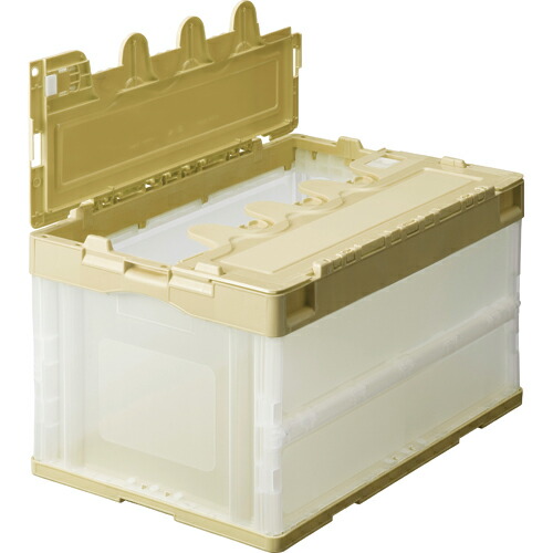 ＴＡＮＯＳＥＥ　折りたたみコンテナ　フタ付　５０Ｌ　アイボリー／透明　１セット（１０台） 【送料無料】