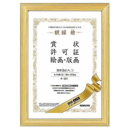 【お取寄せ品】 コクヨ　賞状額縁（ヒノキ）　賞状Ｂ４（八二）　カ－２５１　１セット（１０枚） 【送料無料】