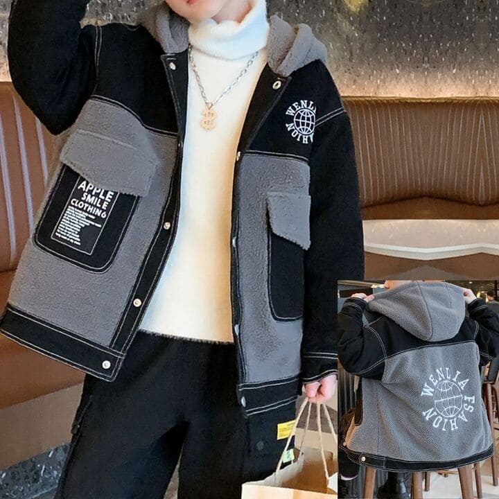 ブルゾン キッズ 男の子 ボアジャケット バックロゴ フード付き 前ポケット 秋冬春 アウター ヒップホップ 韓国 おしゃれ 13681