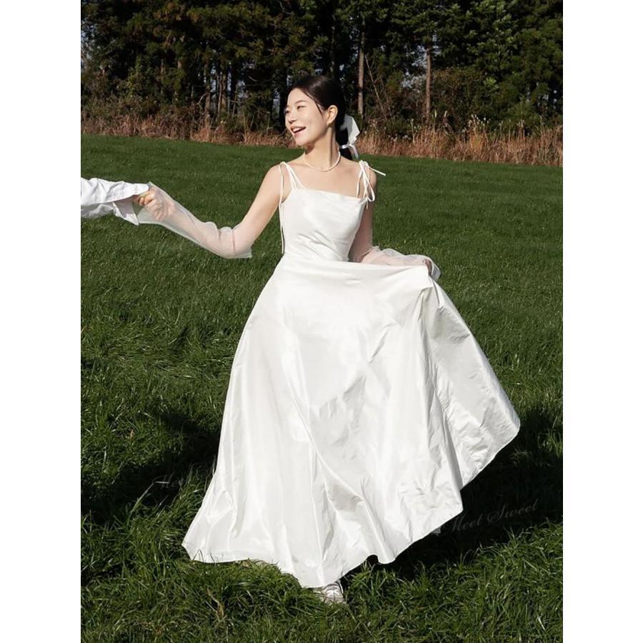 ウェディングドレス サテン キャミソール ノースリーブ Aライン ロング 二次会 結婚式 披露宴 前撮り 後撮り 発表会 花嫁ドレス ウエディングドレス 花嫁|パブロ店