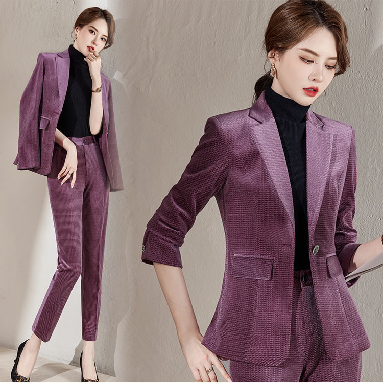 送料無料 全4色 スーツ パンツスーツ レディース パープル ネイビー 緑 コーヒー色 セレモニースーツ 入学式 卒業式 高級感 スー