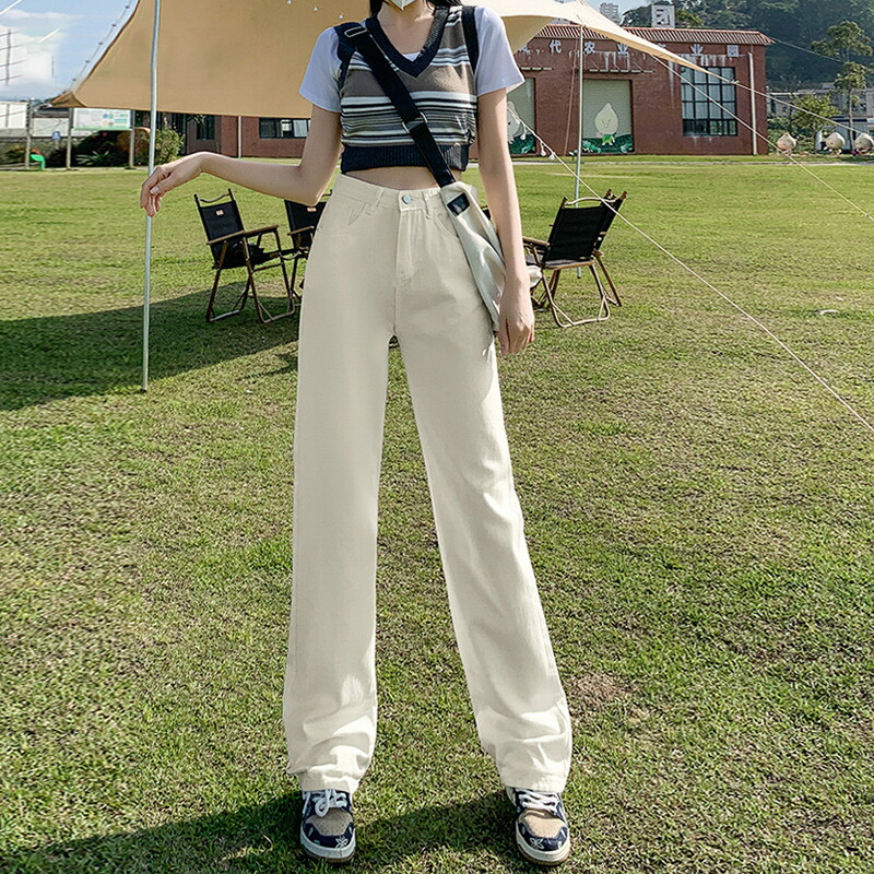 カジュアルレトロなハイウエストストレートパンツモップパンツ女性春夏ゆったりワイドパンツ