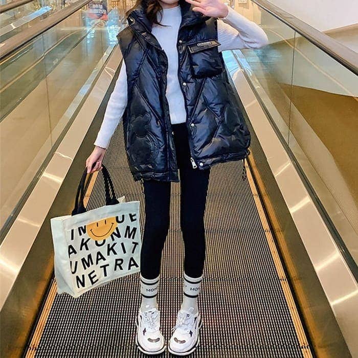 小学生 キッズ 女の子 中綿 ベスト ジャケット 春秋冬 アウター 通学 カジュアル ガーリー ダンス 可愛い 韓国 おしゃれ 17485