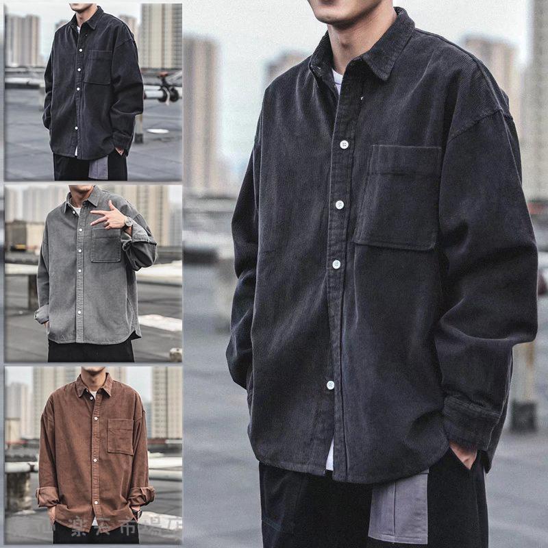 シャツ メンズ 長袖 コーデュロイ 無地 レトロ おしゃれ ジャケット 重ね着 トップス 春秋冬 かっこいい 男 女