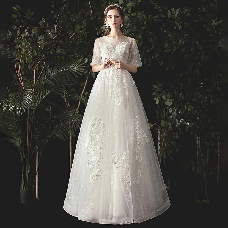 ウエディングドレス 袖あり 結婚式 ロングドレス Aラインドレス 花嫁 ドレス ウェディングドレス 二次会 パーティードレス お呼