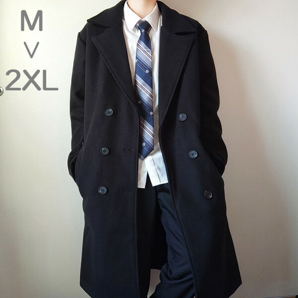 X L M カッコイイ 黒 ブラック 秋冬 春 メンズファッション アウター ロングコート 暖かい 学生 チェスターコート メンズ コート