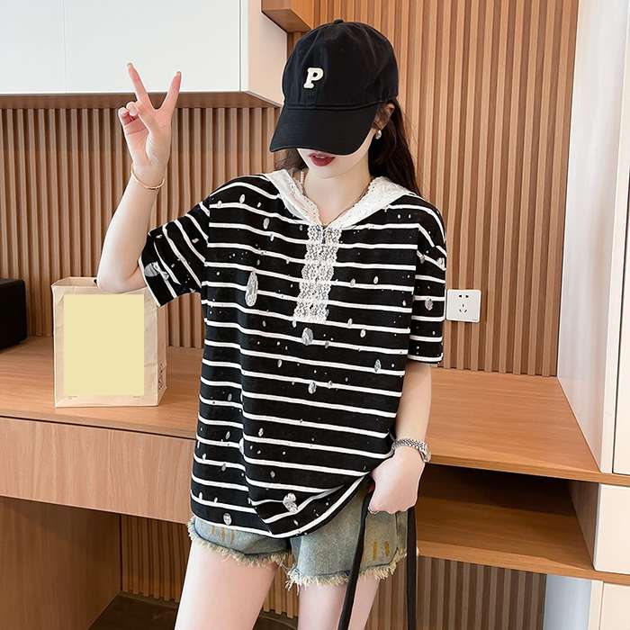 40 30代 大人 レディース レディース 大きいサイズ カジュアル ジップアップ ストライプ ミニ丈 半袖 トップス 予約商品 夏新作