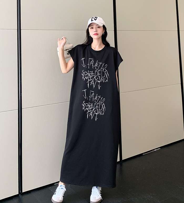 レディ 大きいサイズ カットソー クルーネック ミニマルデザイン 半袖 シンプル マキシ丈 ロング丈 ワンピース 予約商品 冬新作