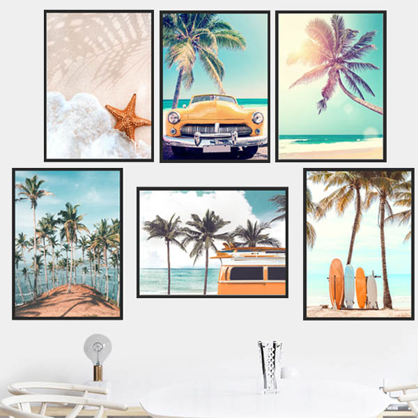 単品 33×43cm アートパネル 枠付き フレーム絵画 サーフボード 海岸 ビーチ リゾート キャンプ アートポスター 壁掛け インテリア絵画 ウォールデコ