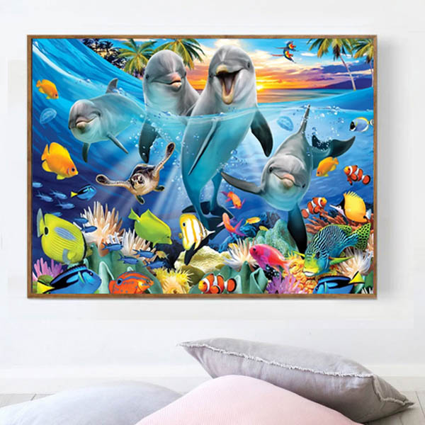 楽天市場 フル ダイヤモンド刺繍 キット ビーズ刺繍 カラフル海底 スマイルイルカ 熱帯魚 モザイクアート パズルアート リハビリ 趣味 絵画 カラービーズ ハンドメイド Peachyshop楽天市場店