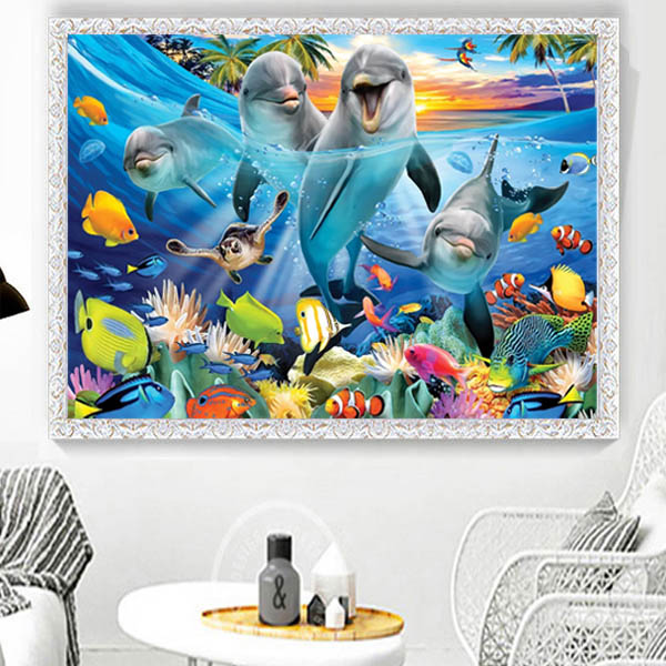 楽天市場 フル ダイヤモンド刺繍 キット ビーズ刺繍 カラフル海底 スマイルイルカ 熱帯魚 モザイクアート パズルアート リハビリ 趣味 絵画 カラービーズ ハンドメイド Peachyshop楽天市場店