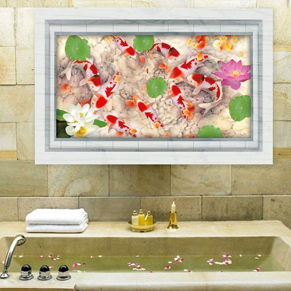 楽天市場 ウォールステッカー 床用 白い石 池の鯉 蓮 だまし絵 トリックアート インテリアステッカー リアル 寝室 Diy リビング Peachyshop楽天市場店
