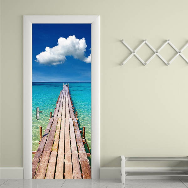 楽天市場 ドアステッカー トリックアート 海へと続く桟橋 ブルーラグーン 南国 ハワイアン だまし絵シール インテリア Diy Peachyshop楽天市場店