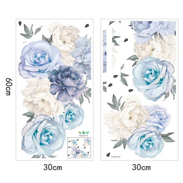 楽天市場 ウォールステッカー ヨーロピアンローズ ブルー系 水色 薔薇 牡丹 ピオニー ボタニカル 壁デコレーション 北欧風 Diy リビング Peachyshop楽天市場店