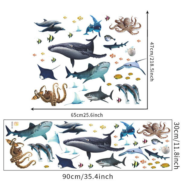 楽天市場 ウォールステッカー 水族館 サメ クジラ エイ イルカ リアルイラスト 海の生物 熱帯魚 壁デコ 北欧風 Diy リビング Peachyshop楽天市場店