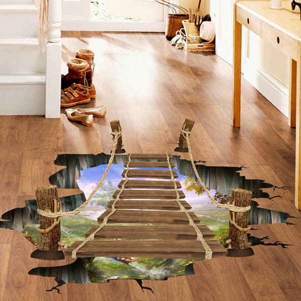 楽天市場 床用 ウォールステッカー 地面の穴 3d吊り橋 だまし絵 トリックアート インテリアシール 壁デコ 北欧風 Diy リビング Peachyshop楽天市場店