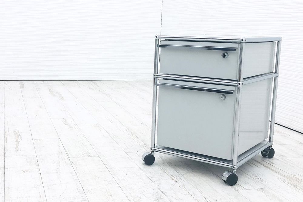 ロールボーイ USMハラー 中古 ハラーシステム 2段ワゴン USM Haller 中古オフィス家具 ライトグレー 415/520/605 鍵あり【安心の6ヶ月保証・初期不良返品交換】