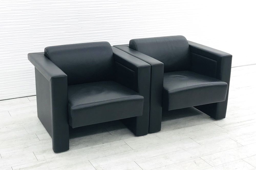 ノール Knoll 【ソファ2脚セット】 ソファセット 応接家具 中古 応接ソファ 応接ソファー 中古オフィス家具 ブラック レザー【安心の6ヶ月保証・初期不良返品交換】｜Office idea