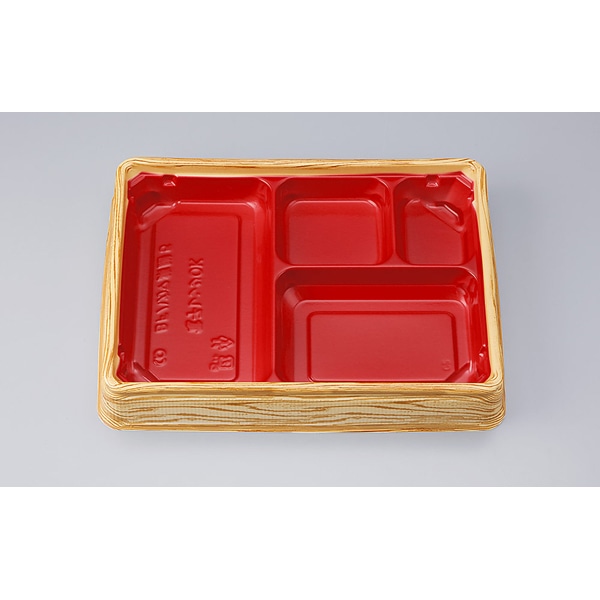 【ケース販売】弁当容器　ＢＦハカマ集膳６&minus;１杉板赤本体（Ｎ）（1ケース/600枚入） 4935168314668｜PACKGARAGE