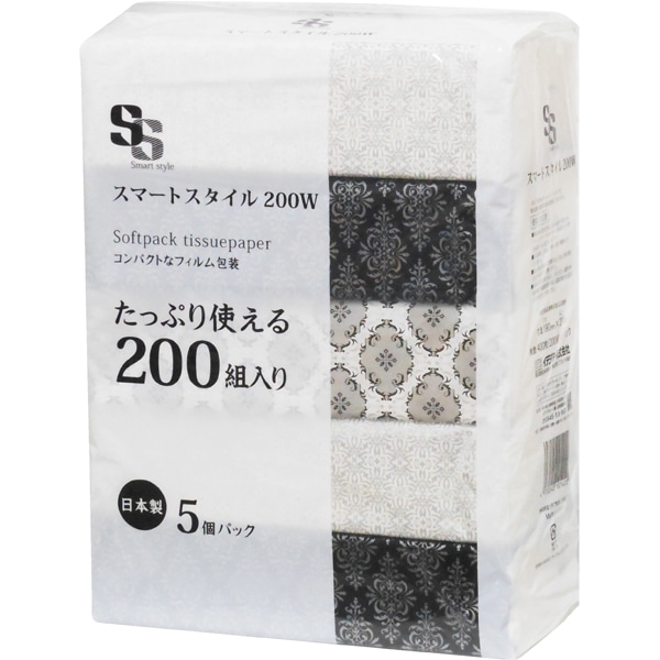 【まとめ買い大特価】ソフトパックティッシュ ＩＷスマートスタイル２００Ｗ５Ｐ（1ケース/16袋入）&times;2ケース　1112832｜PACKGARAGE