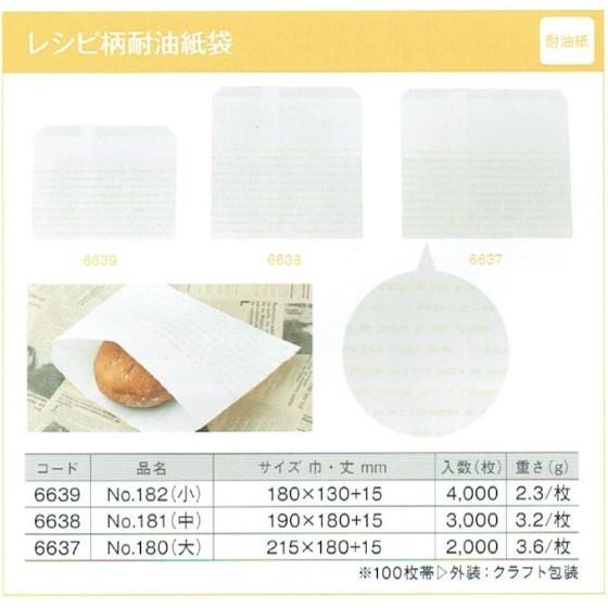 【3000枚】耐油袋 Ｎｏ.181 レシピ柄 耐油紙袋（中） 製パン資材 大阪ポリエチレン販売 耐油袋 平袋 紙袋　（地域限定 送料無料）3000枚入