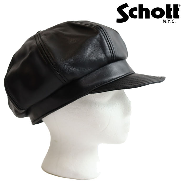 Schott　キャスケット　XL　ブラック　牛革 Schott N.Y.C キャスケット レザー ハンチング 本革 牛革 帽子