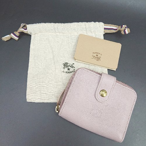 ◇ Θ◎ IL BISONTE イルビゾンテ 分かりやすい 窈窕たる 二つ折り 紙入れ ウォレット サクラ色系 レディース E  【中古】
