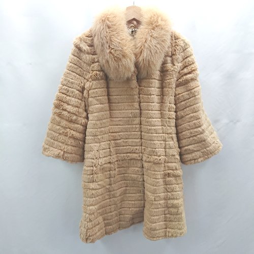 ■ ⊇ RUIRUE BOUTIQUE ルイルエブティック ラビット毛皮 長袖 毛皮コート サイズL ベージュ系 レディース E  【中古】