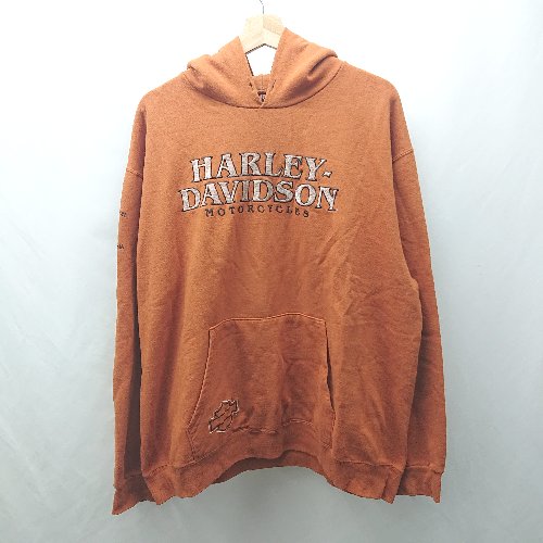 ◇ &supe; HARLEY DAVIDSON ハーレーダビッドソン 英字刺繍 長袖 フーディ サイズXL ブラウン系 メンズ E 【中古】｜フクワウチ