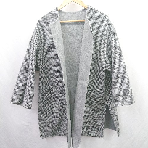 ◇ ⊇ NOLLEY\u0027S ノーリーズ 柄入り口・入口 長袖 ノーカラーウールジャケット 大きさ38 薄墨色系 レディース E  【中古】