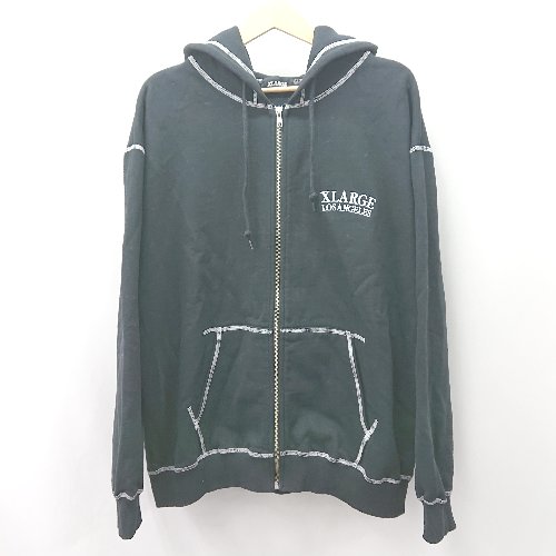 ◇ ⊇ エクストララージ 文字記号入り口・入口 長袖 ステッチジップアップパーカー 大きさL 黒いこと系 メンズ E  【中古】