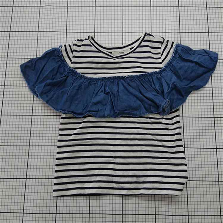 ◇ ⊂ アナザーエディション Another Edition ボーダー フリルデニム切替カットソー キッズ E 【中古】画像