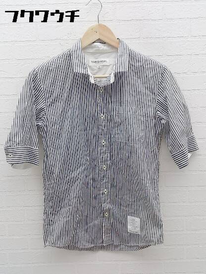Vanquish ヴァンキッシュ ストライプ 五分袖 シャツ サイズm ダークグレー ホワイト メンズ 公式