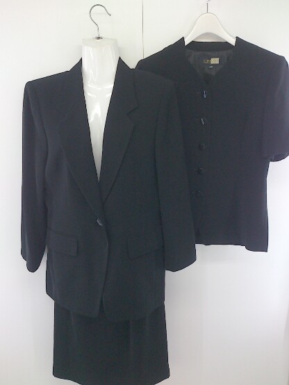 Soir Benir 1b 膝丈 シングル スカート スーツ 上下 3点 セットアップ サイズ11abr ブラック レディース ブランド買うならブランド オフ