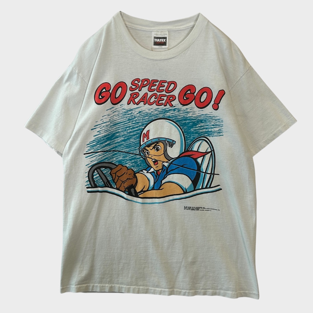 【海外直輸入USED品】90's TULTEX マッハGoGoGo SPEED RACER アニメTシャツ 白 (L) /B3450T-SO