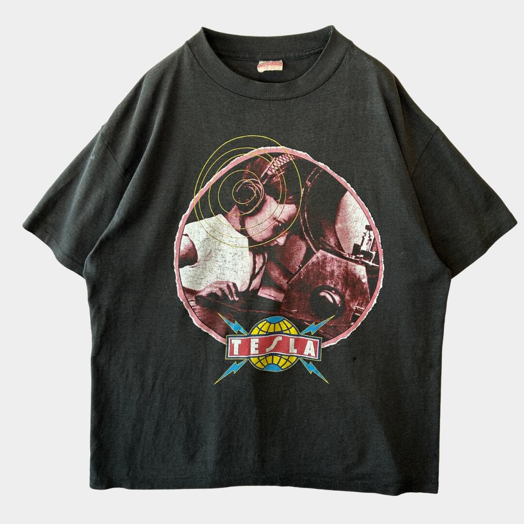 【海外直輸入USED品】80's TESLA テスラ 1989 World Tour Tシャツ 黒(XL)/A6689T-SO