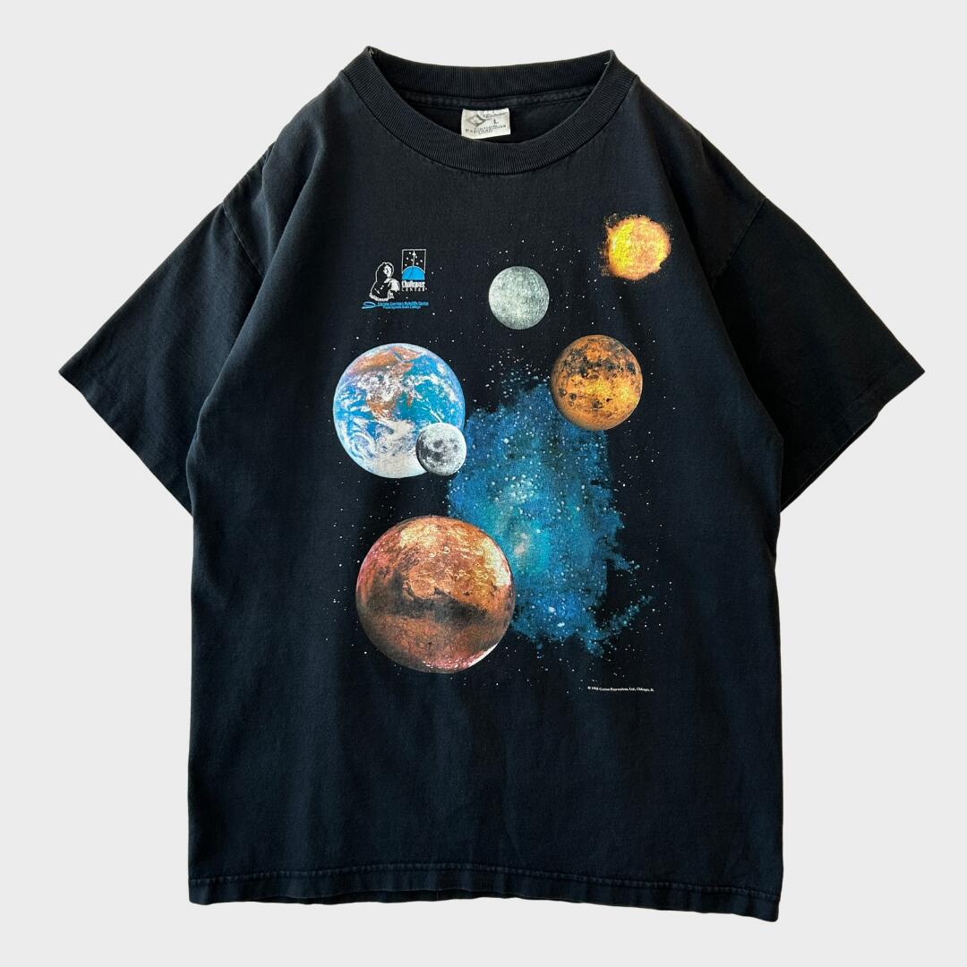 【海外直輸入USED品】 90's Cotton Expressions 太陽系プリントTシャツ チャレンジャー・センター 宇宙 USA製 黒(L)/B2688T-SO
