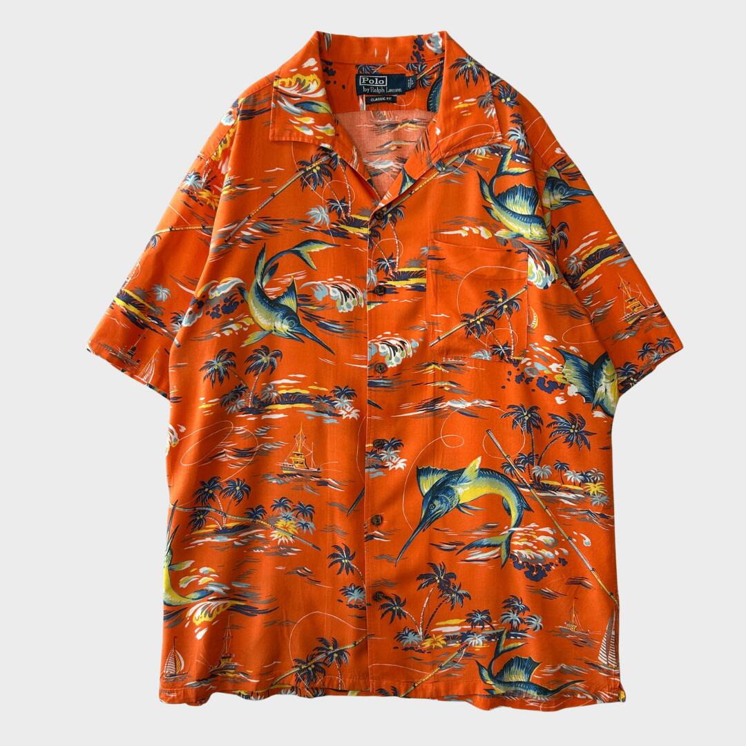 90's Polo by Ralph Lauren ラルフ ビスコースアロハシャツ オレンジ(L)A7640SH-SO