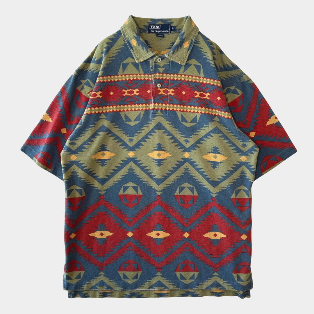 【海外直輸入USED品】Polo Ralph Lauren ラルフローレン ネイティブ柄ポロシャツ (L)/A3787T-SO